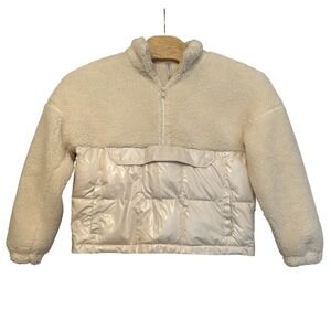 Fabletics Size Medium Nelly Mixed Media Half Zip Ivory Pocket Pull Over Sherpa‎
